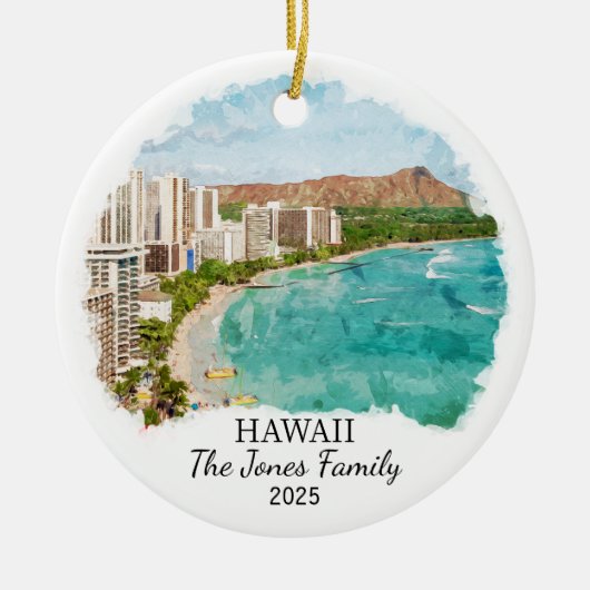 Gepersonaliseerde Hawaii Ornament, Honolulu Gift Keramisch Ornament (Voorkant)