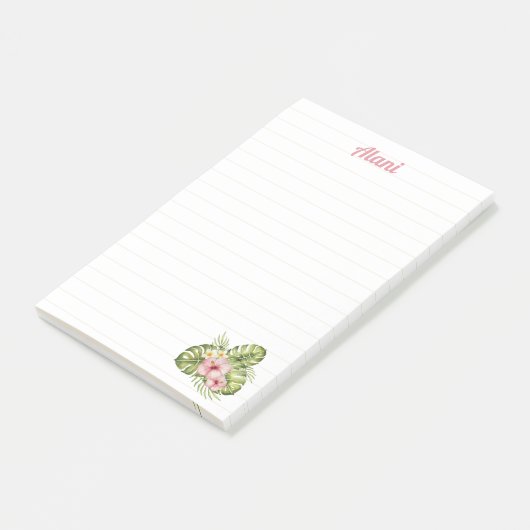Gepersonaliseerde Hawaiiaanse bloem met naam 4x6 L Post-it® Notes (Schuin)