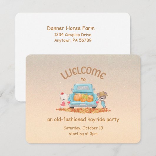 Gepersonaliseerde Hayride Autumn Welkom Beer Pompo Kaart (Voorkant / Achterkant)