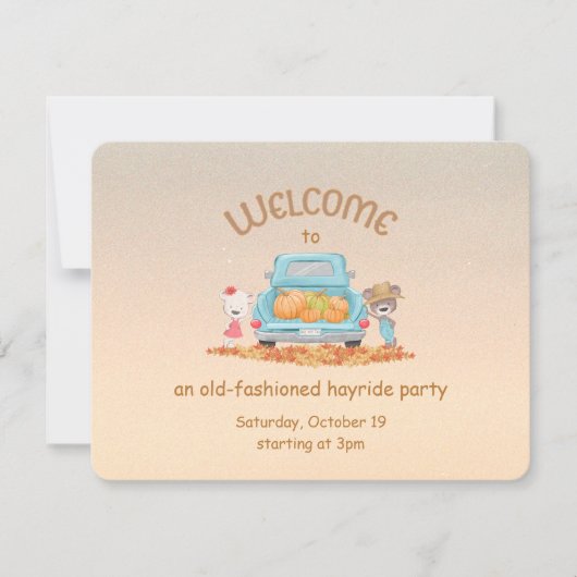 Gepersonaliseerde Hayride Autumn Welkom Beer Pompo Kaart (Voorkant)