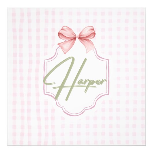 Gepersonaliseerde Hazel Baby Girl Nursery Bow & Gi Foto Afdruk (Voorkant)