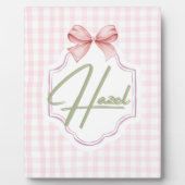 Gepersonaliseerde Hazel Baby Girl Nursery Bow & Gi Fotoplaat (Voorkant)