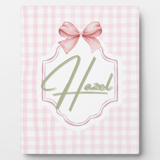 Gepersonaliseerde Hazel Baby Girl Nursery Bow & Gi Fotoplaat (Voorkant)