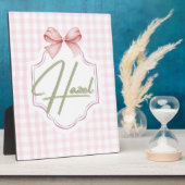 Gepersonaliseerde Hazel Baby Girl Nursery Bow & Gi Fotoplaat (Zijkant)