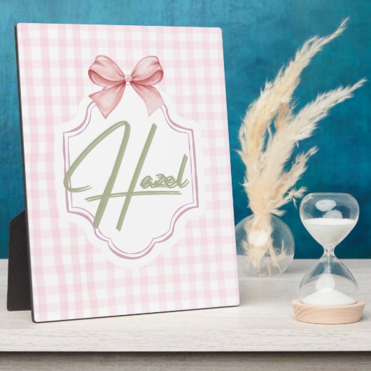 Gepersonaliseerde Hazel Baby Girl Nursery Bow & Gi Fotoplaat (Zijkant)