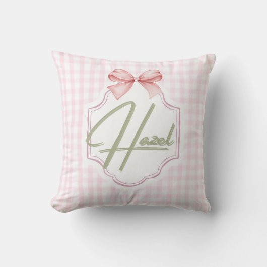 Gepersonaliseerde Hazel Baby Girl Nursery Bow & Gi Kussen (Voorkant)