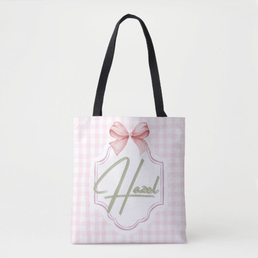 Gepersonaliseerde Hazel Baby Girl Nursery Bow & Gi Tote Bag (Voorkant)