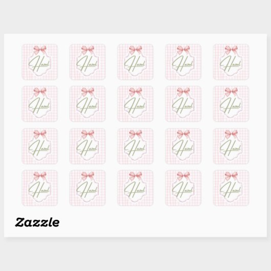 Gepersonaliseerde Hazel Baby Girl Nursery Bow & Gi Vierkante Sticker (Vel)