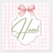 Gepersonaliseerde Hazel Baby Girl Nursery Bow & Gi Vierkante Sticker (Voorkant)