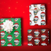 Gepersonaliseerde Head Face Santa Hat Gift Wrappin Inpakpapier Vel