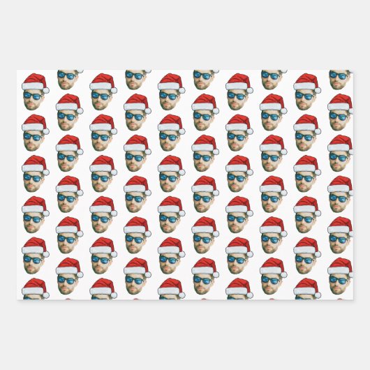 Gepersonaliseerde Head Face Santa Hat Gift Wrappin Inpakpapier Vel (Voorkant 2)