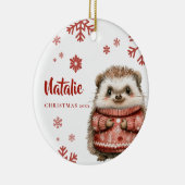 Gepersonaliseerde Hedgehog Christmas Snowflake Keramisch Ornament (Rechts)