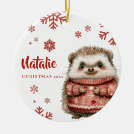 Gepersonaliseerde Hedgehog Christmas Snowflake Keramisch Ornament