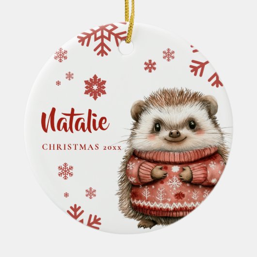Gepersonaliseerde Hedgehog Christmas Snowflake Keramisch Ornament (Voorkant)