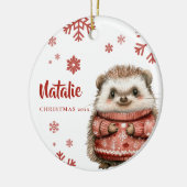 Gepersonaliseerde Hedgehog Christmas Snowflake Keramisch Ornament (Links)