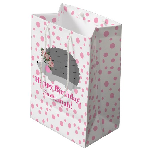 Gepersonaliseerde Hedgehog Verjaardag Gift Bag Medium Cadeauzakje (Achterkant Gekanteld)