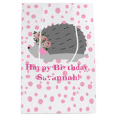 Gepersonaliseerde Hedgehog Verjaardag Gift Bag Medium Cadeauzakje (Voorkant)