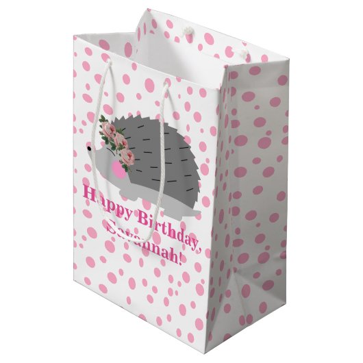 Gepersonaliseerde Hedgehog Verjaardag Gift Bag Medium Cadeauzakje (Voorkant Gekanteld)