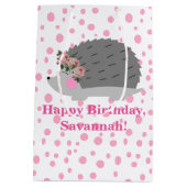 Gepersonaliseerde Hedgehog Verjaardag Gift Bag Medium Cadeauzakje (Achterkant)