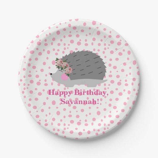 Gepersonaliseerde Hedgehog Verjaardag Paperplate Papieren Bordje (Voorkant)