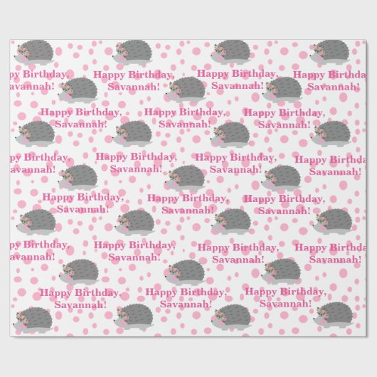 Gepersonaliseerde Hedgehog Verjaardag Wrapping Pap Cadeaupapier (Vlak)
