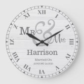 Gepersonaliseerde heer & mevrouw Grey Witte Retro  Grote Klok (Voorkant)