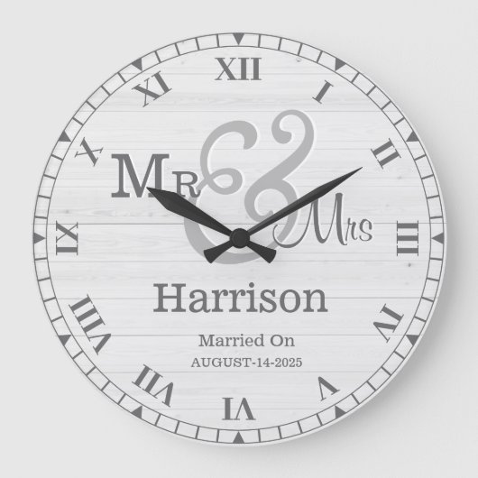 Gepersonaliseerde heer & mevrouw Grey Witte Retro  Grote Klok (Voorkant)