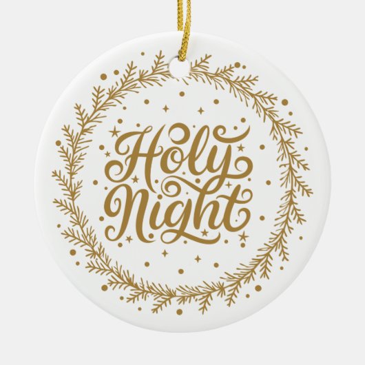 Gepersonaliseerde Heilige Nacht Goud Script Keepsa Keramisch Ornament (Voorkant)