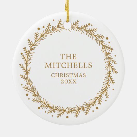 Gepersonaliseerde Heilige Nacht Goud Script Keepsa Keramisch Ornament (Achterkant)