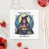 Gepersonaliseerde heks en ketel Halloween Servet (Insitu)