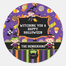Gepersonaliseerde heks Happy Halloween Ronde Sticker