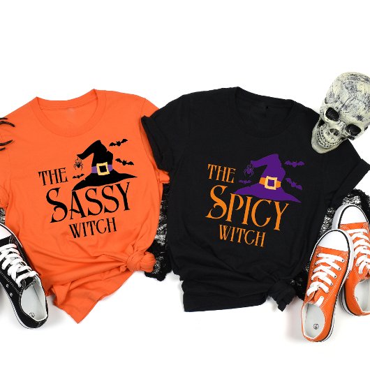 Gepersonaliseerde heks matching Halloween vriend T-shirt