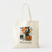 Gepersonaliseerde  heks op Pumpkin Cauldron Tote Bag (Voorkant)