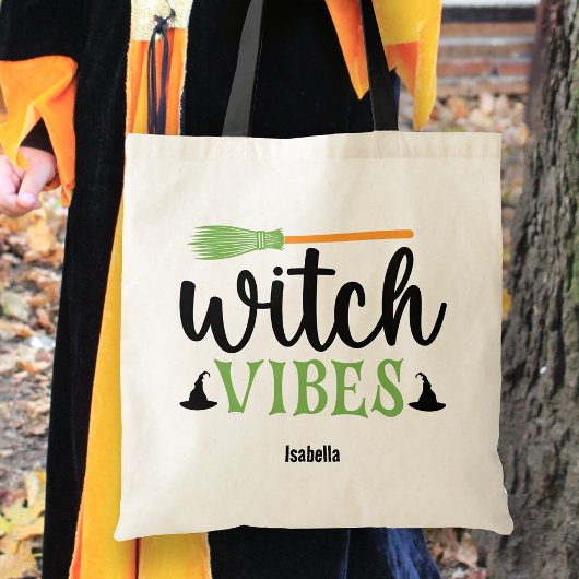 Gepersonaliseerde heks vibes Trick or treat Tote Bag