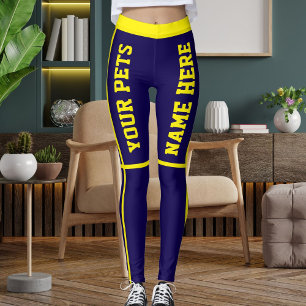 Gepersonaliseerde Helder Geel Donkerblauw Huisdier Leggings