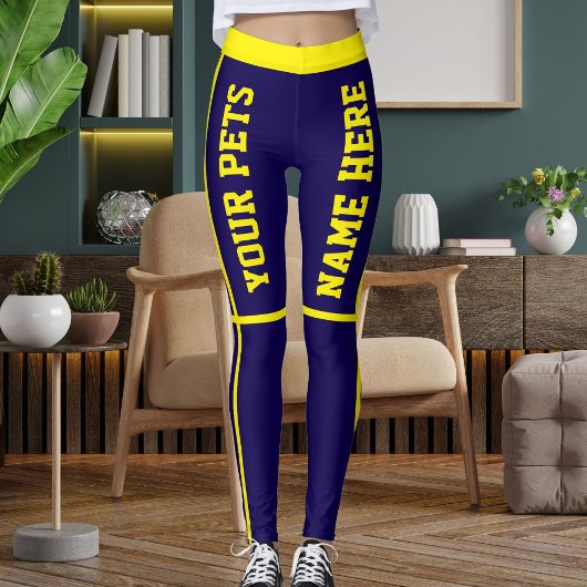 Gepersonaliseerde Helder Geel Donkerblauw Huisdier Leggings
