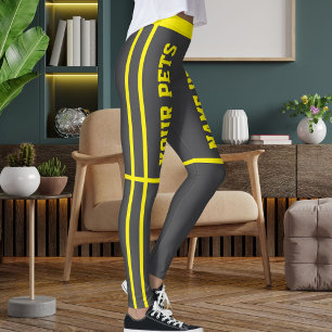 Gepersonaliseerde Helder Geel Grijs Strepen Huisdi Leggings