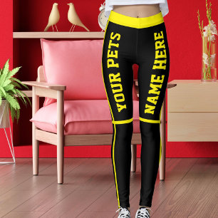Gepersonaliseerde Helder Geel Zwarte Strepen Huisd Leggings