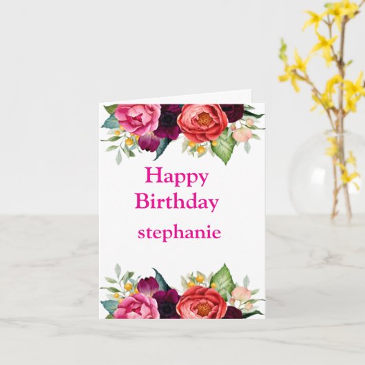 Gepersonaliseerde helder gekleurde roze rozen verj kaart (Gele Bloem)