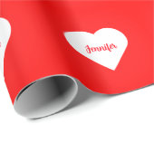 Gepersonaliseerde Helder Rood & Wit Hart Liefde ru Cadeaupapier (Rol Hoek)