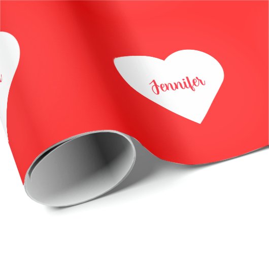 Gepersonaliseerde Helder Rood & Wit Hart Liefde ru Cadeaupapier (Rol Hoek)