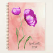 Gepersonaliseerde helder roze bloemen planner (Voorkant)