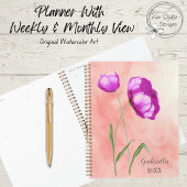 Gepersonaliseerde helder roze bloemen planner