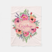 Gepersonaliseerde Heldere Bloemen - Roze & perzik  Fleece Deken (Voorkant)