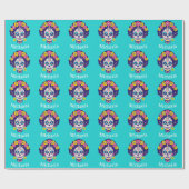 Gepersonaliseerde Heldere Bloemen Suiker Schedel M Cadeaupapier (Vlak)