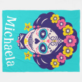 Gepersonaliseerde Heldere Bloemen Suiker Schedel M Fleece Deken (Voorkant (Horizontaal))