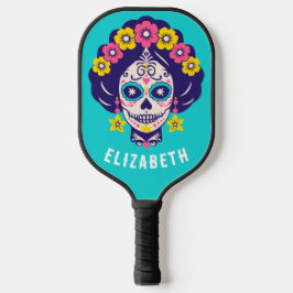 Gepersonaliseerde Heldere Bloemen Suiker Schedel M Pickleball Paddle