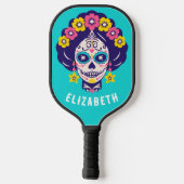 Gepersonaliseerde Heldere Bloemen Suiker Schedel M Pickleball Paddle (Achterkant)