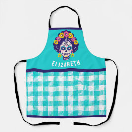 Gepersonaliseerde Heldere Bloemen Suiker Schedel M Schort