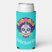 Gepersonaliseerde Heldere Bloemen Suiker Schedel M Seltzer Blikjeskoeler (Seltzer Voorkant)